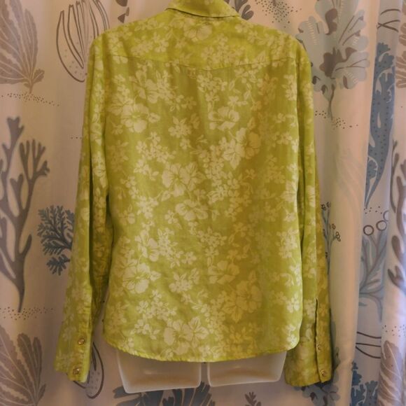 2 for $20 Gap Green Floral Sheer Western Shirt w/Pearl Buttons Sz L - Picture 3 of 13